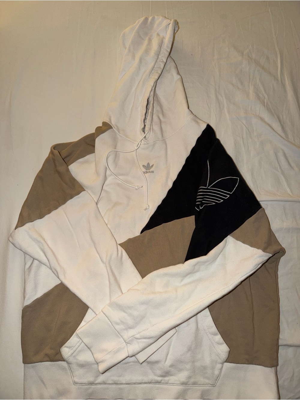 adidas Women’s Colorblock Crewneck Hoodie - White, Tan, Black